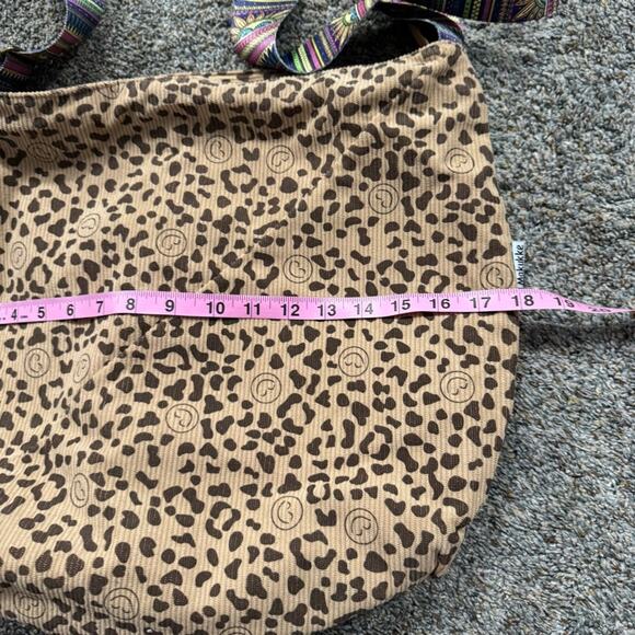 Leopard Print Ribbed Boho Purse Bag w/ Multicolor Straps & Smiley Faces - Picture 5 of 13